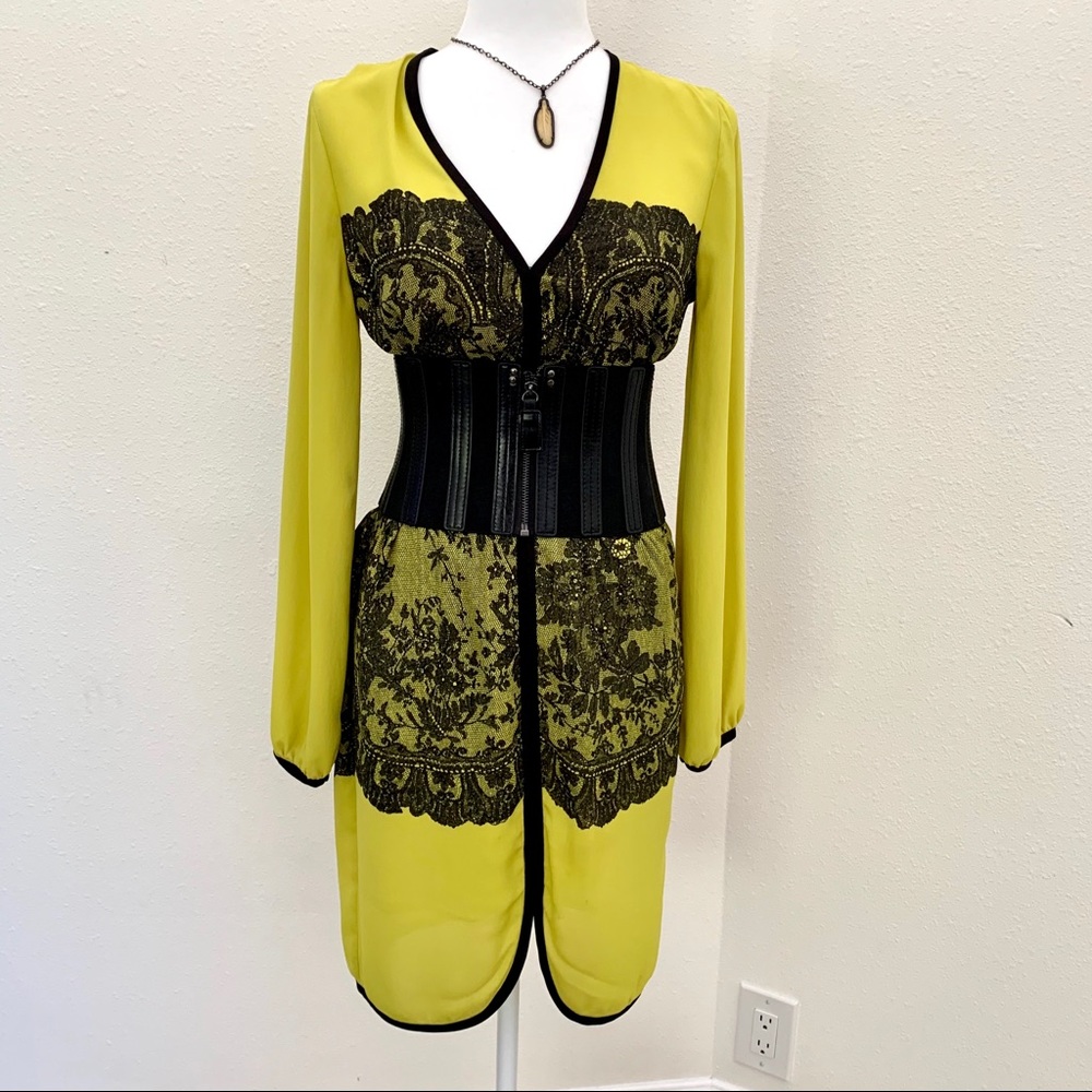 BCBG Lime Green Lace Print Dress